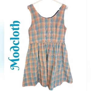 Modcloth Womens Dress Sz XL Plaid Lined Pockets Lightweight Sleeveless Casual